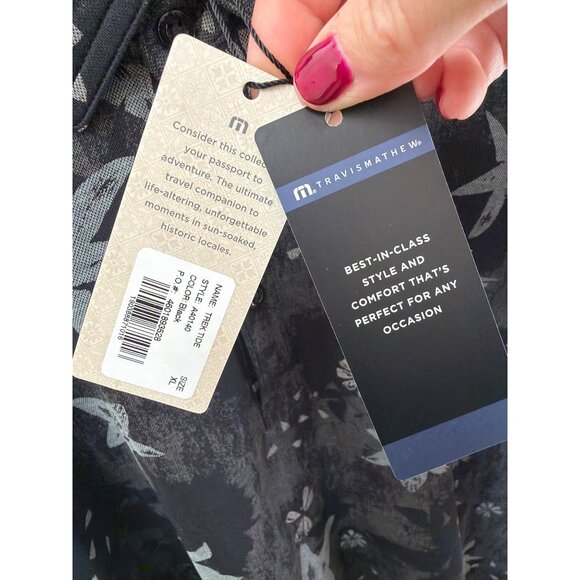 Travis Mathew Mens Floral Global Entry Polo Shirt XL Polyester Black/Grey - Picture 2 of 4